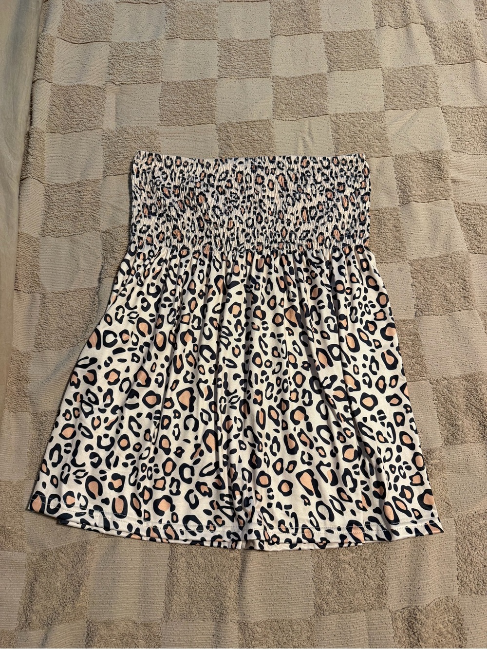 Smocked Leopard Print Tube Top Tunic in Cream and Black